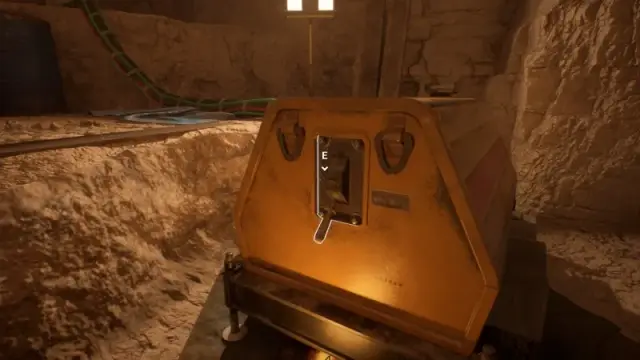 Yellow generator with an interaction lever in a lit cavern